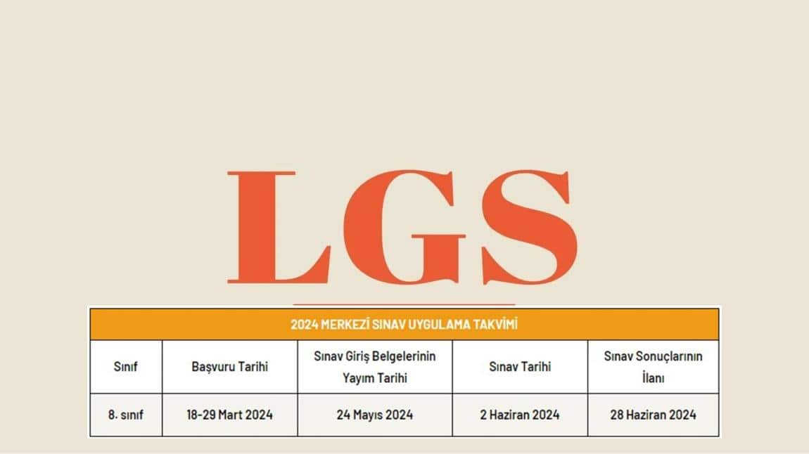 8.Sınıflar LGS Sınavı Takvimi